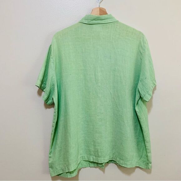 Hot Cotton by Marc Ware Green Linen button front shirt sleeve Top size large - Picture 6 of 6